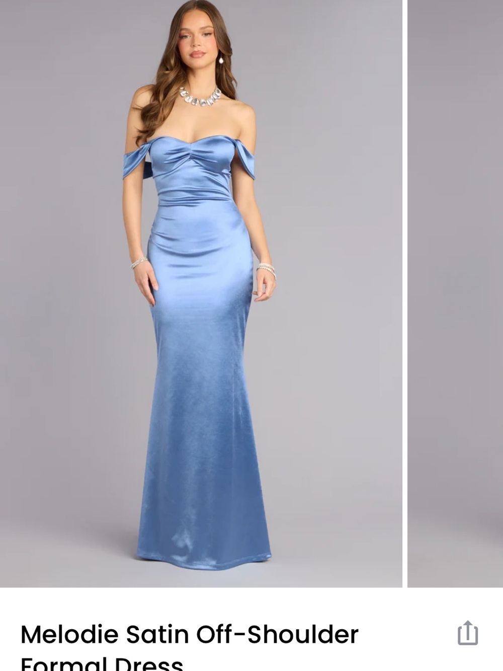 Melodie Satin Strapless Off-Shoulder Gown in Light Blue - Windsor